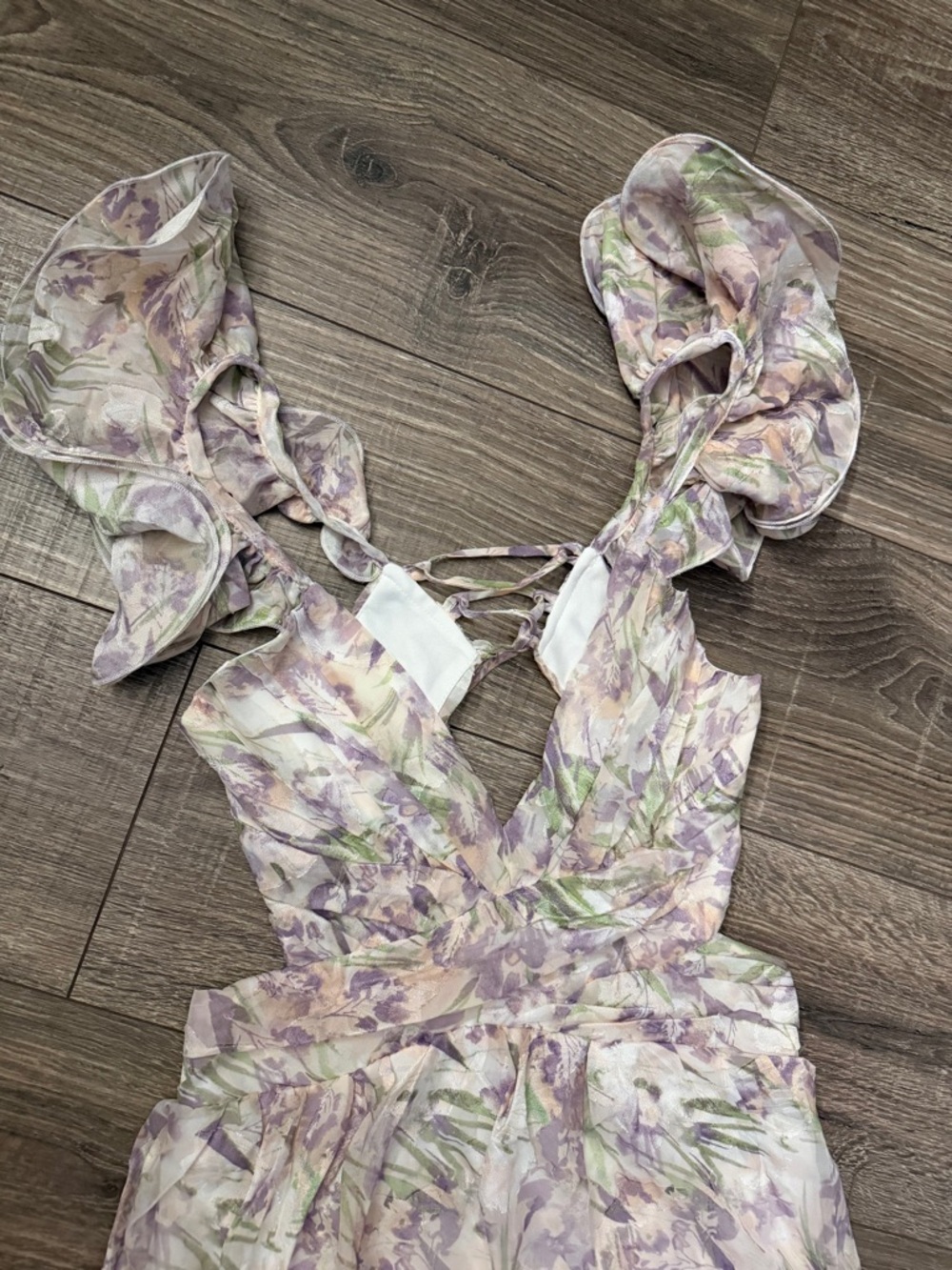 For Love & Lemons Floral Strappy Back Maxi In Lavender Multi Inspired Dress - Picture 4 of 7